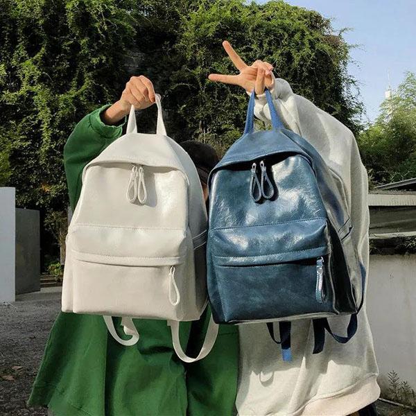 Women's Backpack Vintage Soft PU Backpack casual Anti-theft Shoulder Bag Solid Color School Backpack