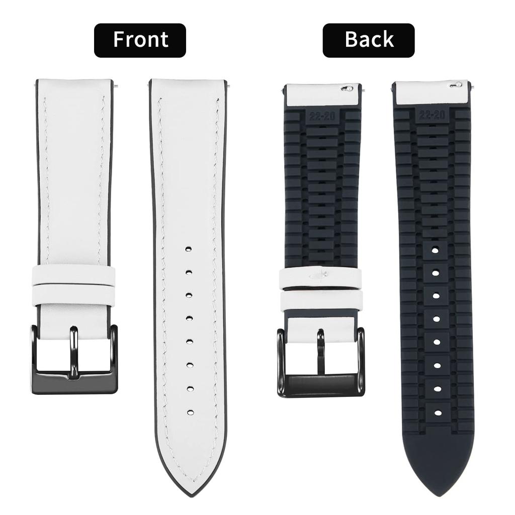 BINLUN Leather Watch Band with Inner Breathable Hybrid Quick Release Watch Smartwatch Unisex Black Rubber, Strap, Strap, (White, 14mm, Buckle)