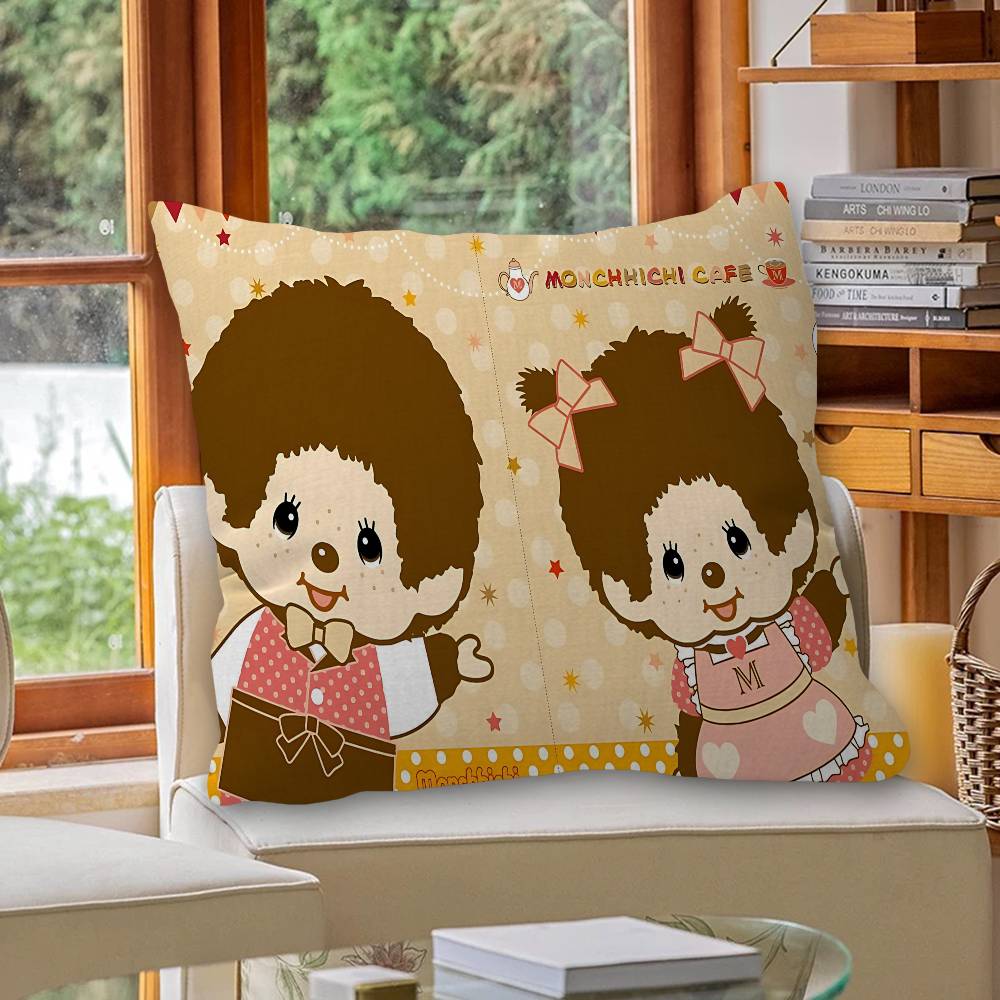 Popular Logo M-Monchhichi Fashion Decorative Room Aesthetics Pillow Case Home Decor Bedroom Sofa Bed Couch Pillow Cover 45x45