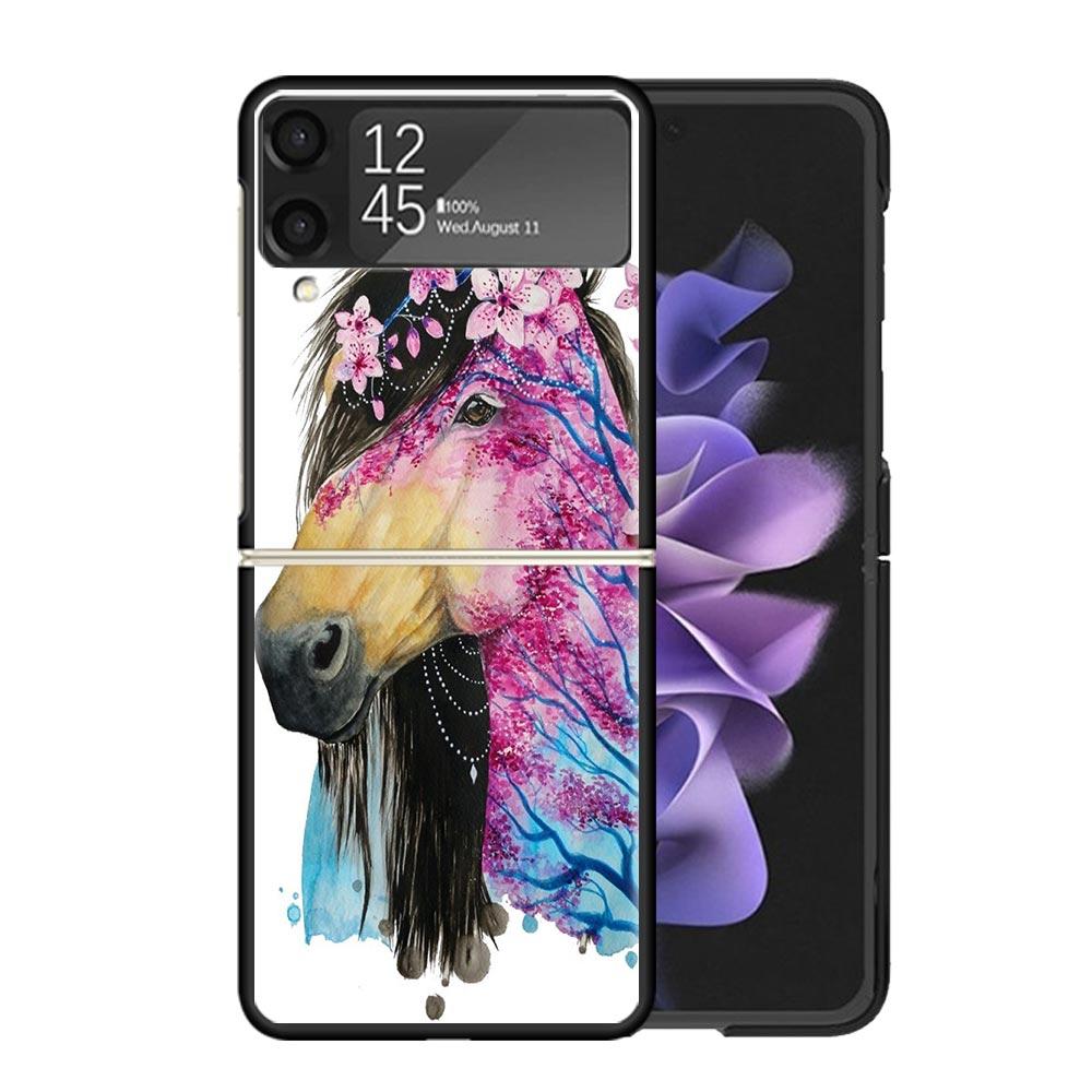 Animal Oil Painting Horse Clear Phone Case For Samsung Z Flip 7 6 5 4 3 Galaxy ZFlip7 ZFlip6 ZFlip5 ZFlip4 ZFlip3 5G Print Cover