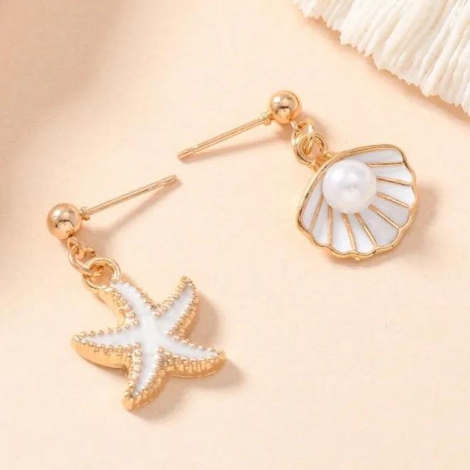 Trendy Imitation Pearl Earrings for Women Geometric Starfish Earrings Wedding Jewelry