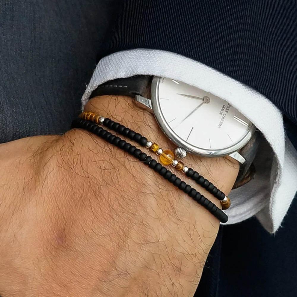 Black Matte Copper Inlaid Zirconium Diamond Ball Flying Saucer Long Bracelet Bracelet Set Wholesale Men's Woven Bracelet