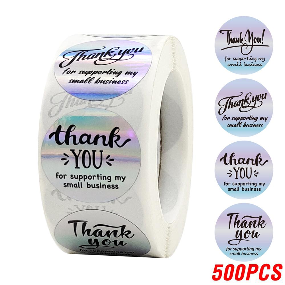 500pcs Rainbow Laser Thank You Stickers 1inch Small Business Stickers Adhesive Labels for Boutiques Wrapping Supplies