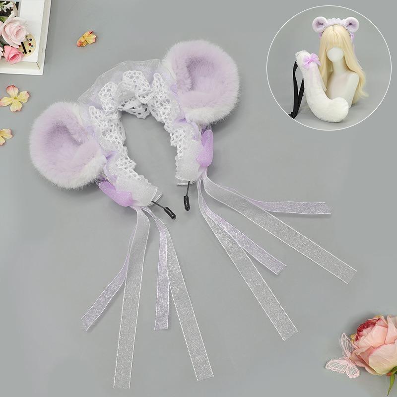 Handgemachte Hamsterohren Tierohren Stirnband Plüsch Niedlicher Hamster Kopfschmuck Lolita Fliegende Maus Stirnband Schwanz Set