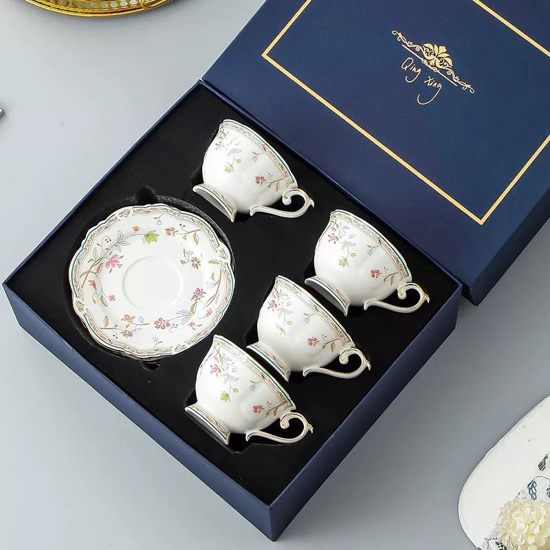 Vintage Floral Bone China Coffee Tea Set, Retro Rose Ceramic Teapot Cup Saucer, Elegant British Style Tableware for Afternoon Tea