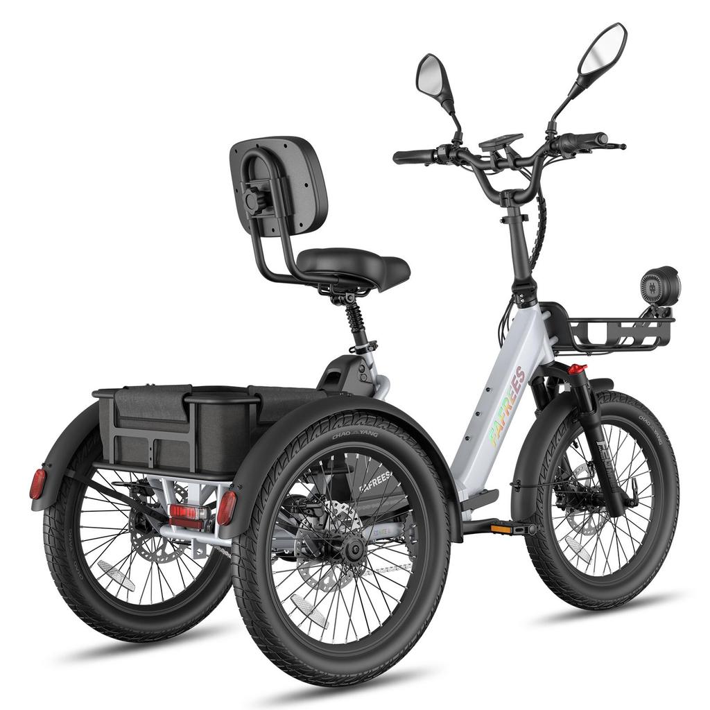 Triciclo Eléctrico de Carga FAFREES F20 Mate II para Personas Mayores, Batería Extraíble de 48V 25Ah, Cestas Delantera y Trasera