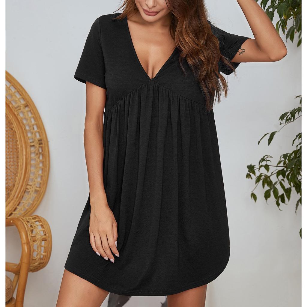Summer Women's Dress Casual Home V-neck Short Sleeved Pajama Dress for Women