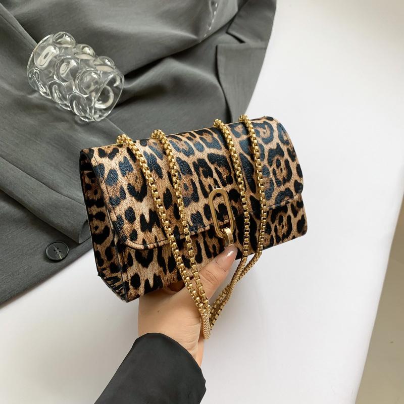 1 Pezzo Borsa a Tracolla Mini Flap Stampa Leopardo da Donna con Catena Metallica Vintage in Ecopelle con Zip Borsa a Spalla alla Moda Piccola Borsa a Mano per Donna