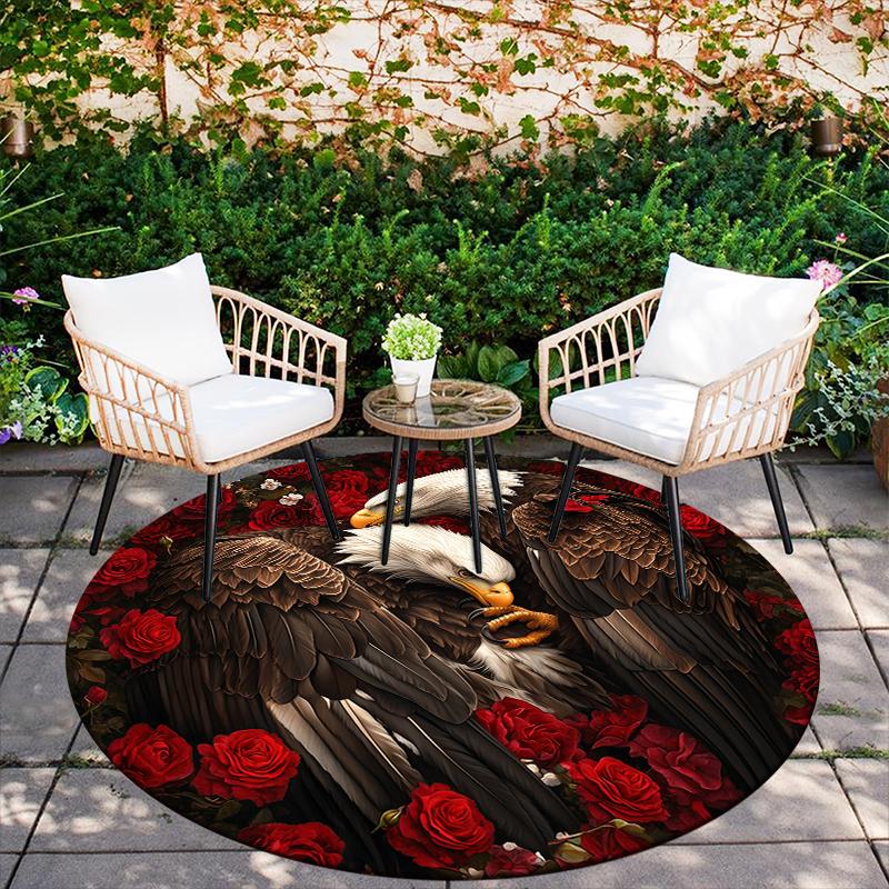 Eagle and vintage rose pattern round rug,Carpet Rug for Living Room Bedroom  Playroom ,Non-slip Floor Mat,Holiday Gifts and Birthday Gifts.