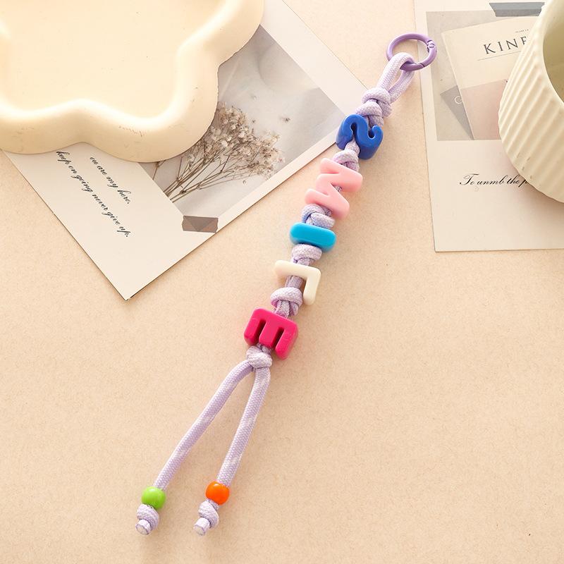 Dopamine Beaded Letter Braided Lanyard Keychain For Phone Case Women Anti Lost Knot Rope Strap Car Keyring Diy Accessories