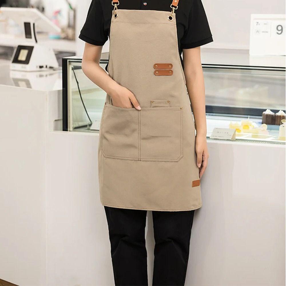 

Холщовый Водонепроницаемый Фартук с Карманами Однотонный Фартук Подарки Безрукавный Фартук хаки