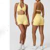 Kvinners Høy Midje Trenings 2-delt Høyhalset Yoga BH Biker Shorts Aktive Klær Treningssett