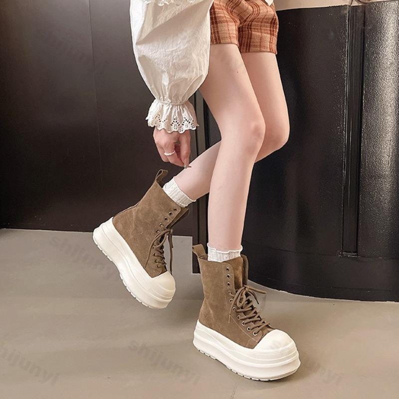 Vintage Thick Soled High Top Casual Canvas Shoes for Women  Autumn Fashion Trend Versatile Comfortable Platform Short Boots