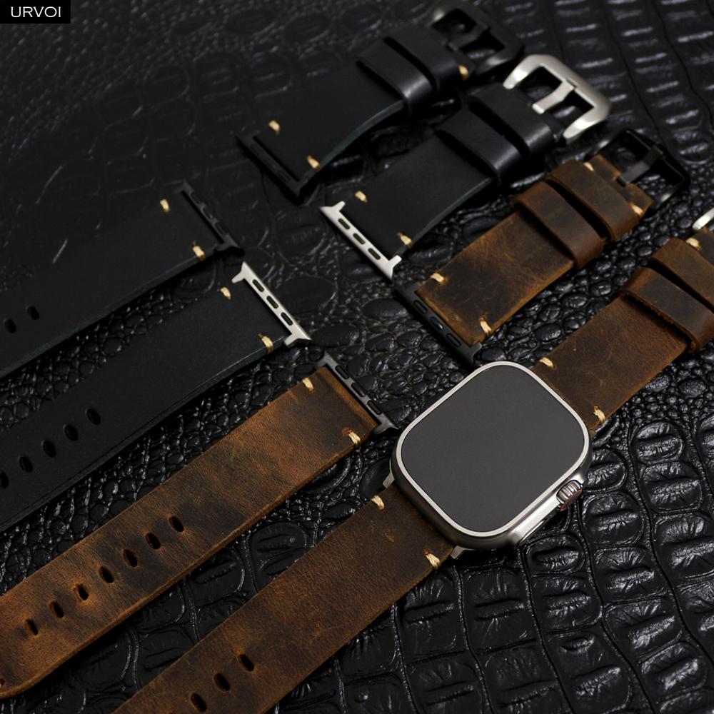 Řemínek Apple Watch Ultra 2 series 10 9 8 7 6 SE 54 z vintage kůže Crazy Horse pro iWatch Pin V stehy 49mm