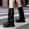 Thick-soled Tube Boots Stacking Boots Women's New Heightening Western Boots Long Boots High Knight Boots White High Heel Black