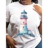 Women's T-Shirt Casual Round Neck Short Sleeve Tee for Spring/Summer,  Everyday Tshirt| Playful Print Tee| Fabric, Lighthouse Decor