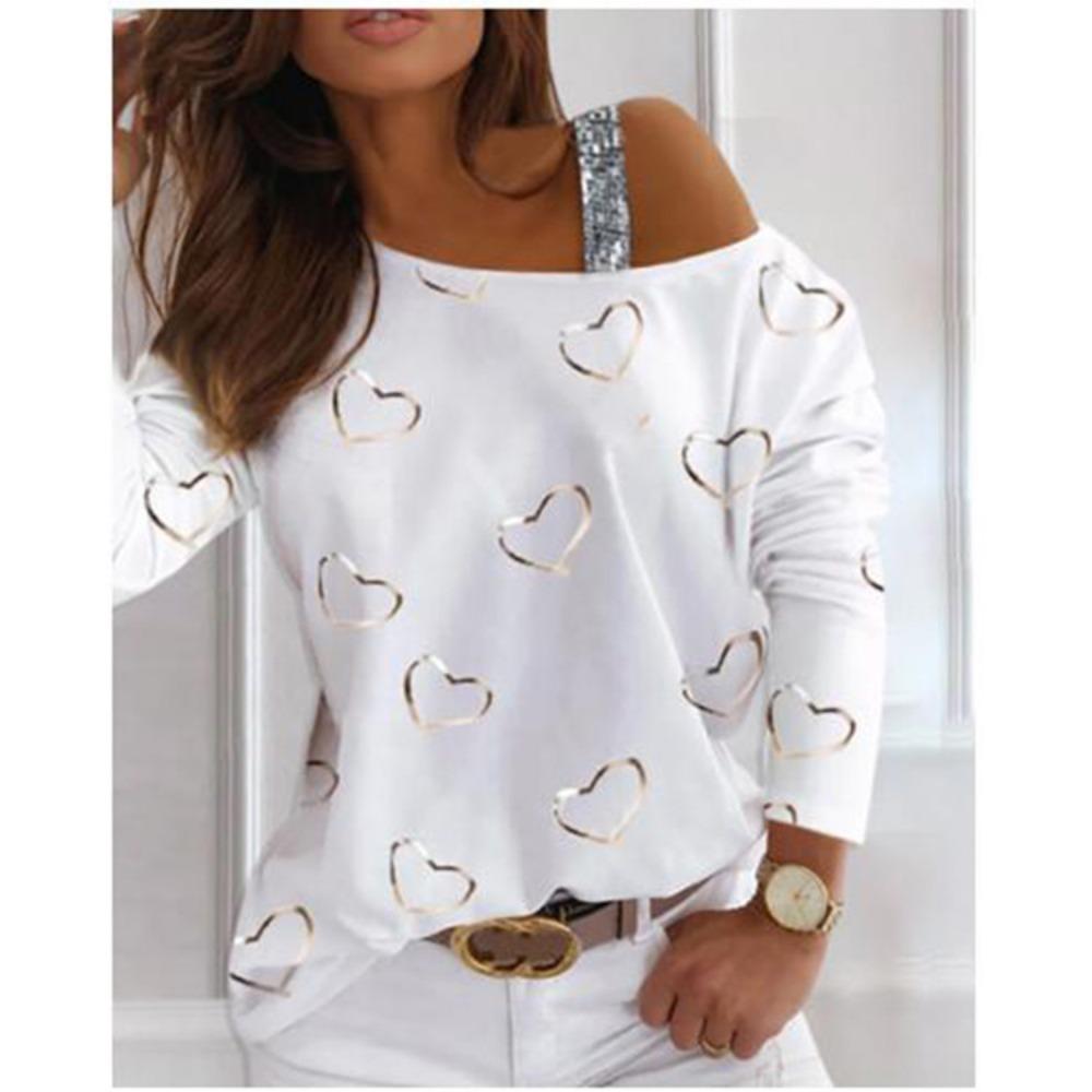 Off Shoulder Sequin Fashion Pullover Long Sleeve T Shirt Street Trendy Womens Top