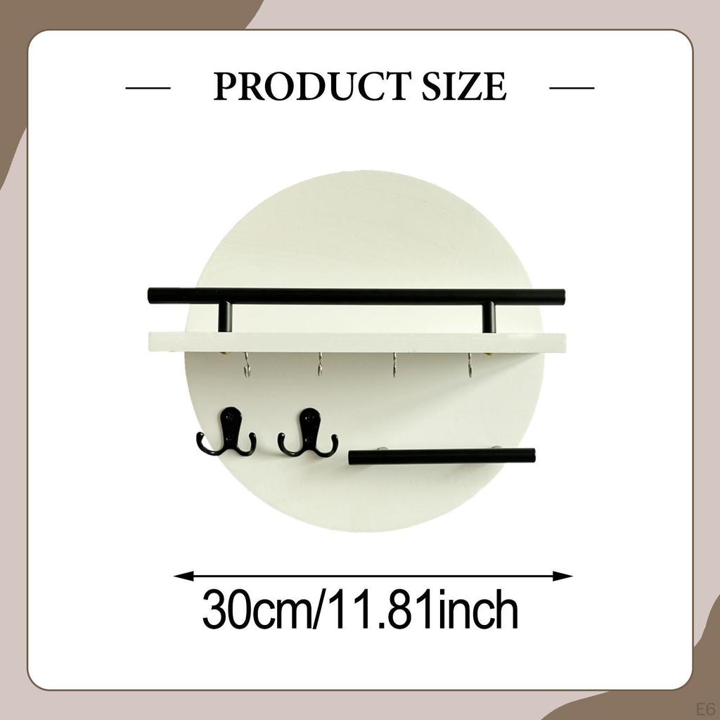 Key Holder Wall Mount Shelf Mail Organizer Tray Hooks for Bathroom Office