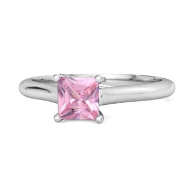Solitaire Square Cut Pink Zirconia 925 Sterling Silver Promise Women Wedding Ring