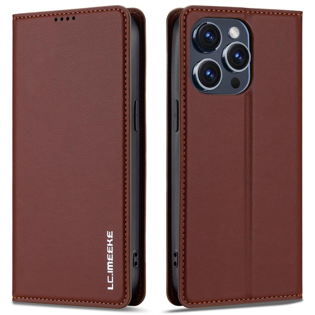 LC.IMEEKE L1 Series for iPhone 15 Pro Max Case PU Leather Wallet Stand Protective Phone Cover