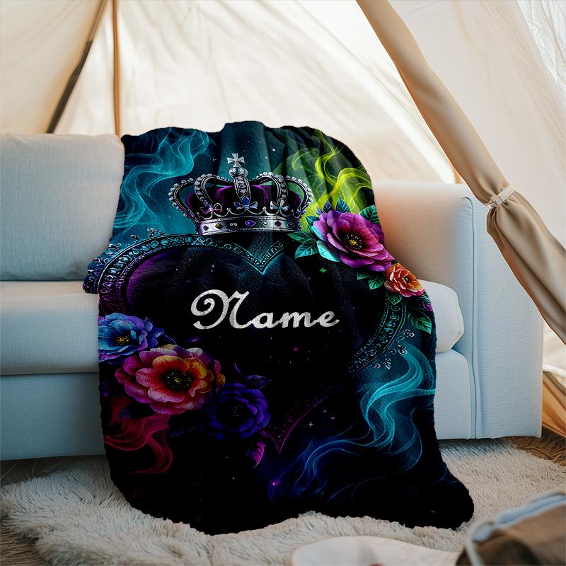 1PC Custom Name Royal Heart outdooor Flannel blankets Throw Blanket All-Season Throw Gift Bedspread for Couch, Bed, Camping Holiday Birthda