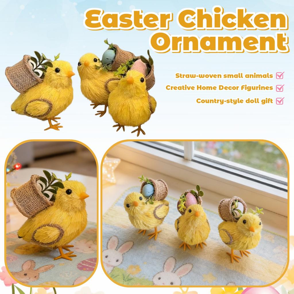 1 Pack 3pcs Cute Little Yellow Chick Straw Animal Figurine, Home Decor Item, Plush Toy, Gift
