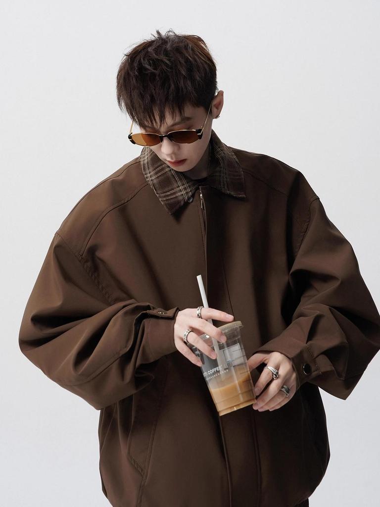 Men's Plaid Patchwork Casual Jacket - American Style Two-Piece Design for Spring and Autumn