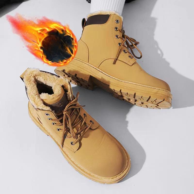 

Мужские зимние ботинки с толстым флисом и корейской модной универсальной шнуровкой с высоким верхом, повседневная обувь в британском стиле 44 оранжевый