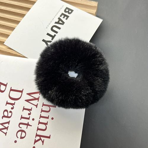 

Корейское простое плюшевое кольцо для волос с толстой кишкой из настоящего кролика-выдры, милая повязка на голову с хвостиком, интернет-знаменитость, головной убор во французском стиле ретро, ​​осень и зима чёрный