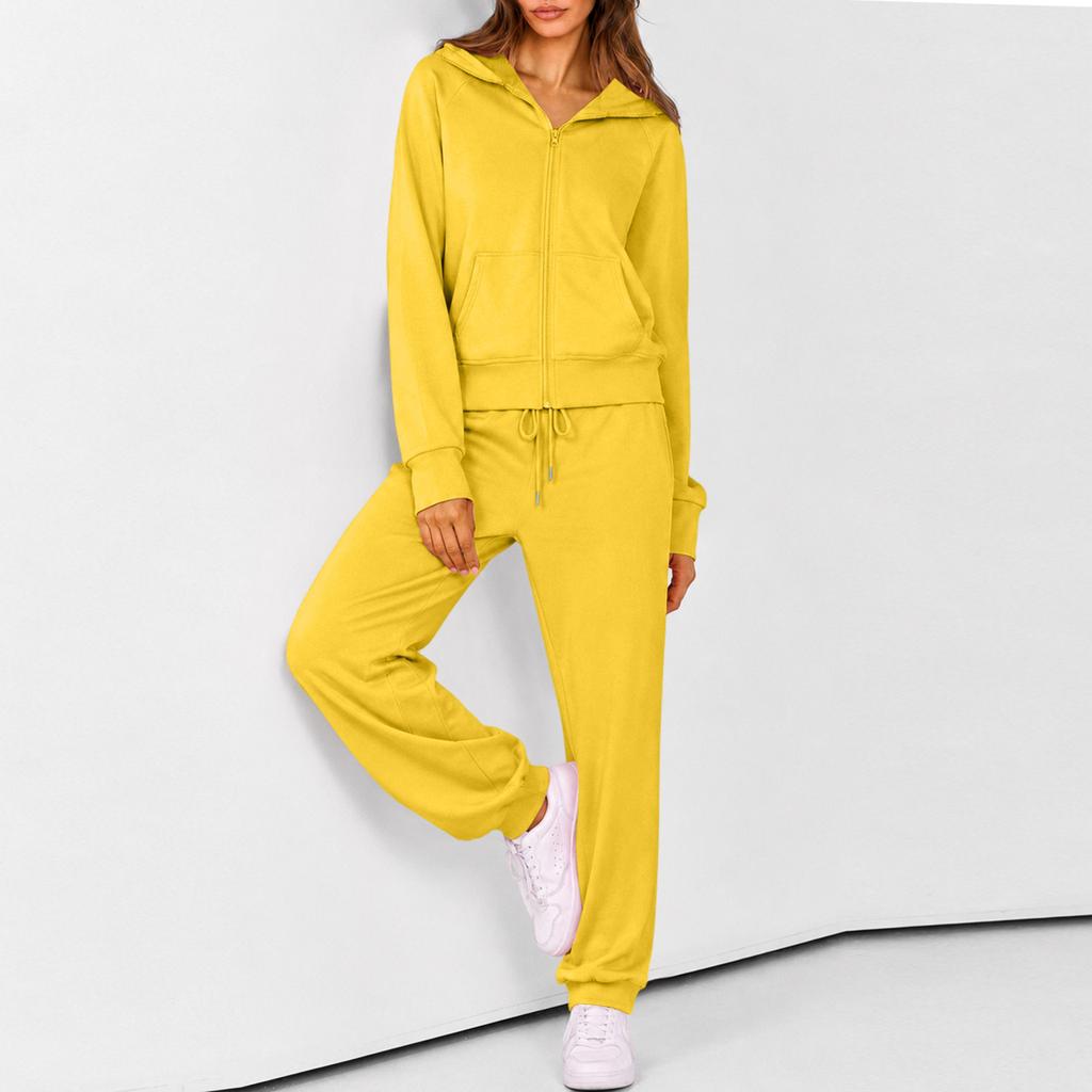 Women's Zip Up Hoodie and Jogger Set - Casual Two Piece Track Suit with Color for Activewear