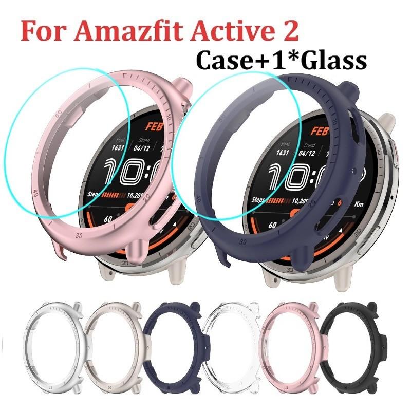 PC-Gehäuse mit Glas-Displayschutzfolie für Huami Amazfit Active2 Smart-Armbandband-Abdeckung A2437 Schutzhülle Zubehör