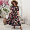 Frühlings- und Sommer-Damenkleid mit Temperament, Farbkontrast, Druck, Einreiherkragen, Kurzarm