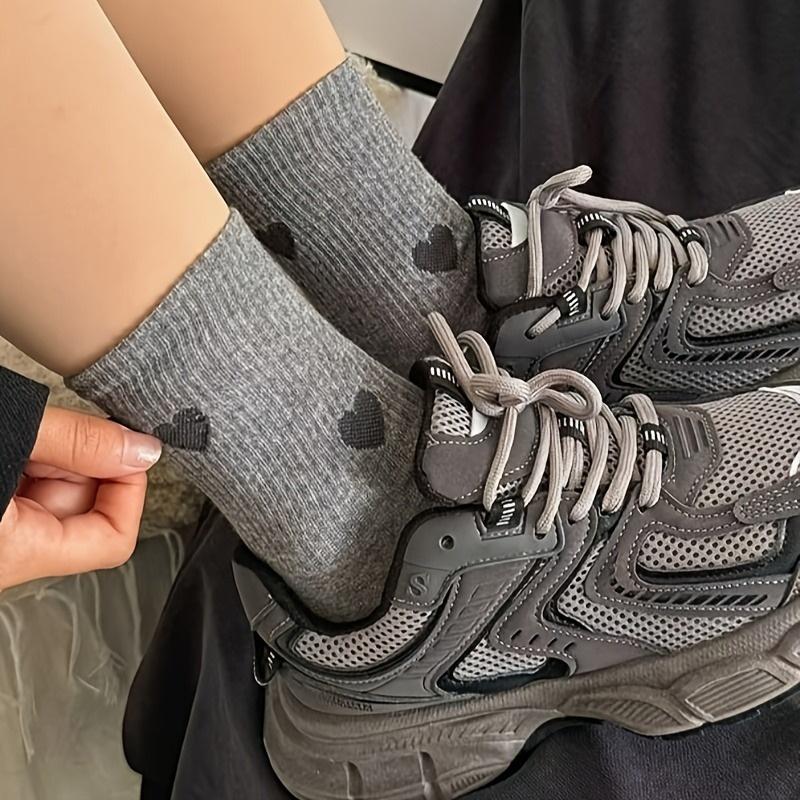 5/10 Pairs of Comfortable Mid-calf Women's Socks, Heart-shaped Patterns, All-season Socks, Binoculars, Versatile Women's Socks