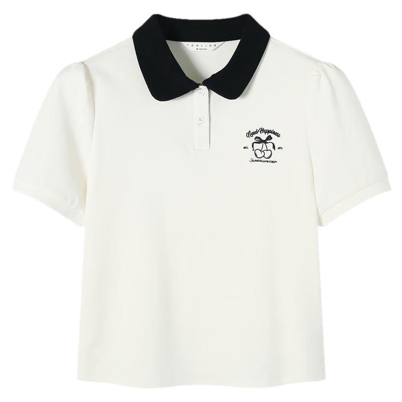 TonLion Women s Spliced Short Sleeve Polo Shirt L