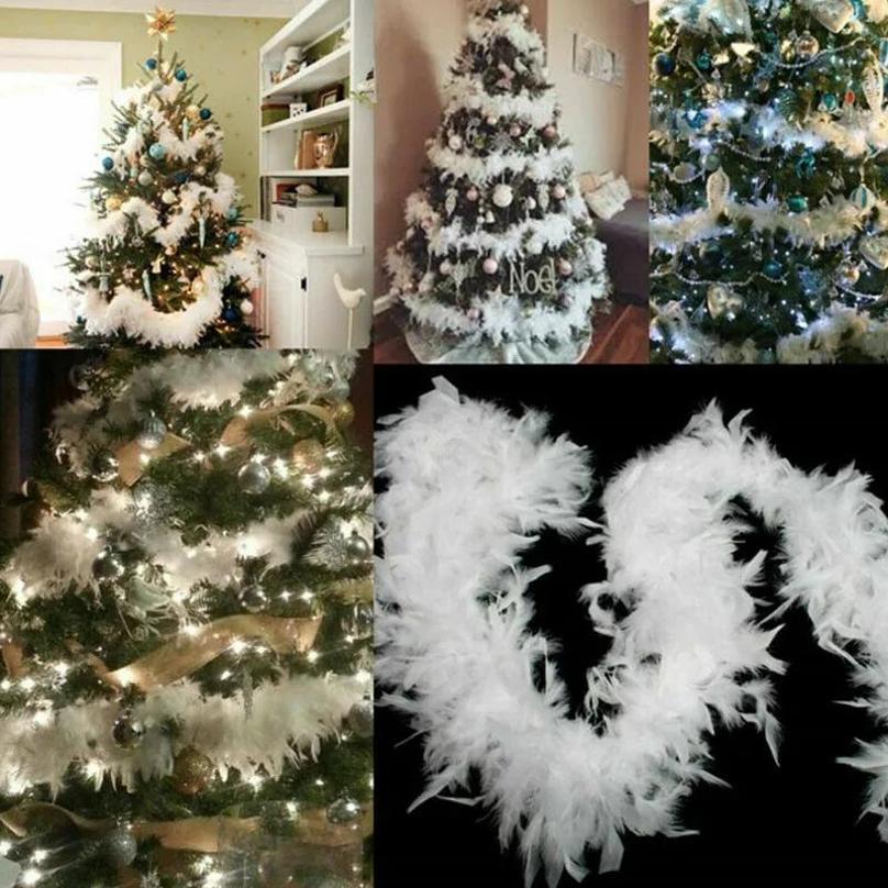 2m Natürliche Federboa Streifen Weihnachtsband Party Girlande Deko Weihnachtsbaum Weiß DIY Basteln Hochzeitsbedarf Kleidungszubehör