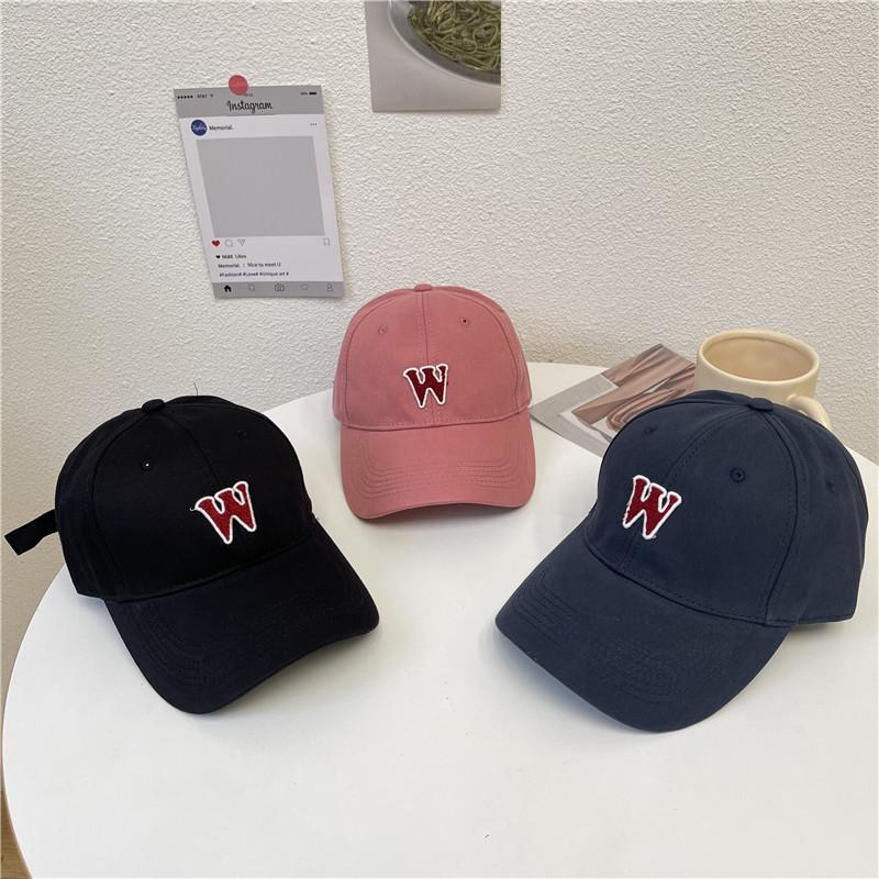W letter deep top wide brim baseball cap sunshade women's spring and summer large head circumference peaked cap showing small face soft top men