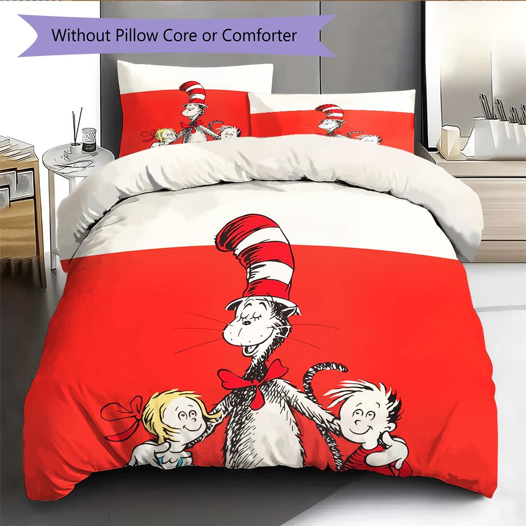 The Cat In the Hat Pattern Bedding Home Decoration Birthday Gift (1 * Duvet Cover + 2 * Pillowcase, Without Core)
