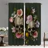 Curtains Child Room Flower Skull Curtains for Bedroom Halloween Decoration Window Curtain for Room 2 Panel Shades Partition Home
