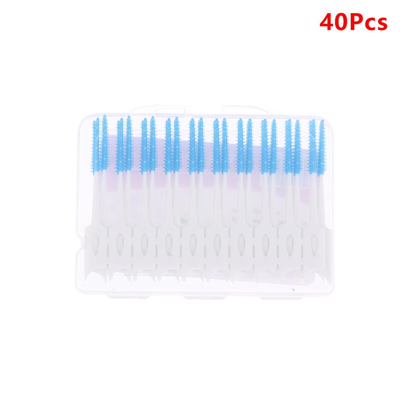 40Pcs Interdental Silicone Brushes Dental Toothpicks Cleaning Brush With Thread Oral Cleaning Tool