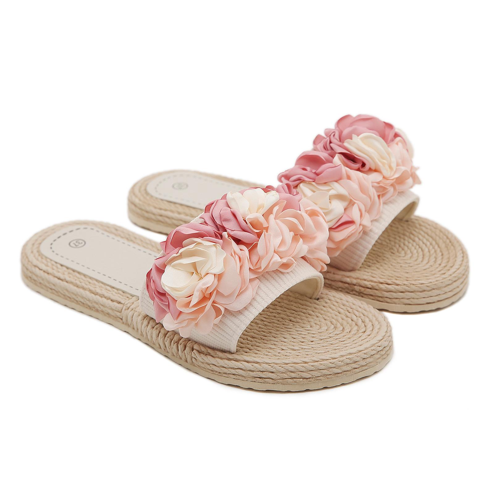 Summer Women s Flower Flat Heel Casual Slippers 36