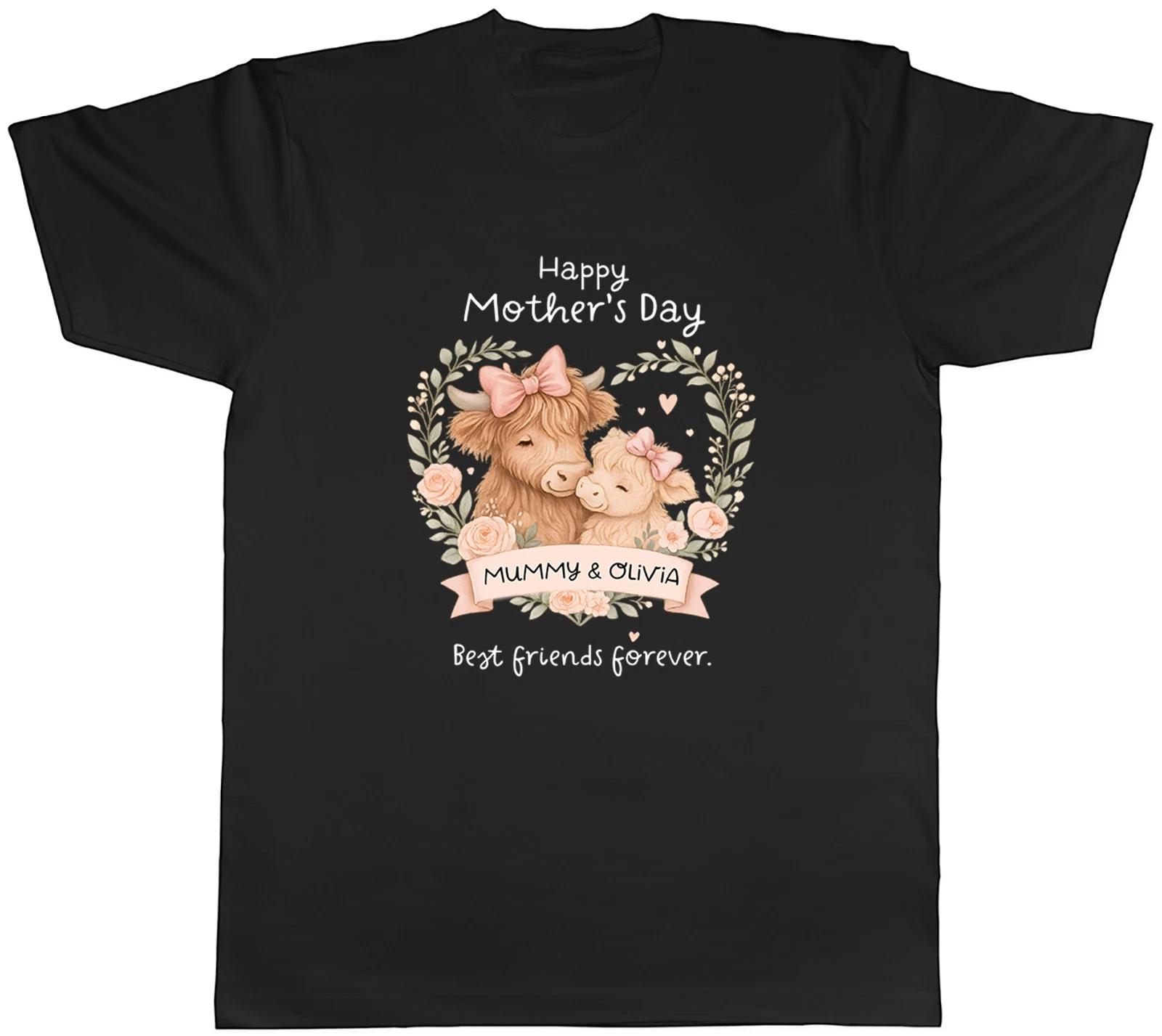 Personalised Happy Mother s Day Highland Cow Mens T-Shirt Tee Gift Top L