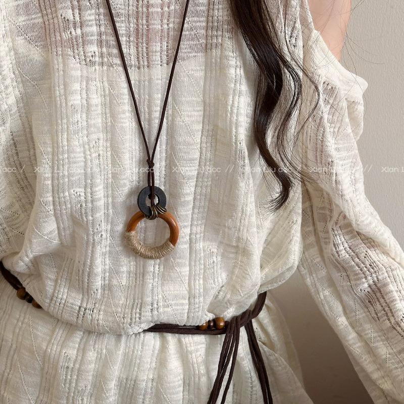 New Chinese Zen Ring Necklace for Women New Retro Chinese Style Long Pendant Sweater Chain Versatile Accessories