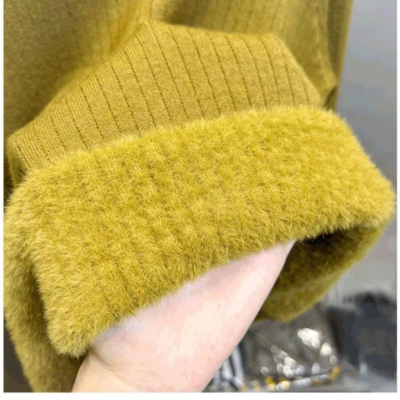 Women's Fashion Half High Collar Plush Sweater Autumn Winter Long Sleeve Thick Warm Pullovers Casual Solid Fleece Tops