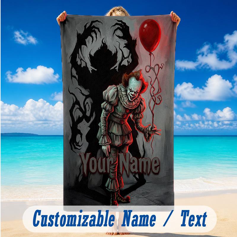 Beach Towel Custom Name Text, Quick Dry Large Towel For Beach HomeIT Pennywise