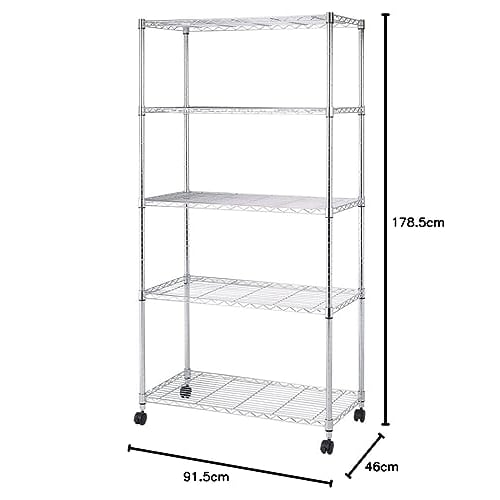 Doshisha Luminus Compatible Metal Luminus Rack, 90cm Wide, 5 Shelves, Steel Storage Shelving, 90cm Wide x 46cm Deep x 180cm High, 400kg Load Capacity,