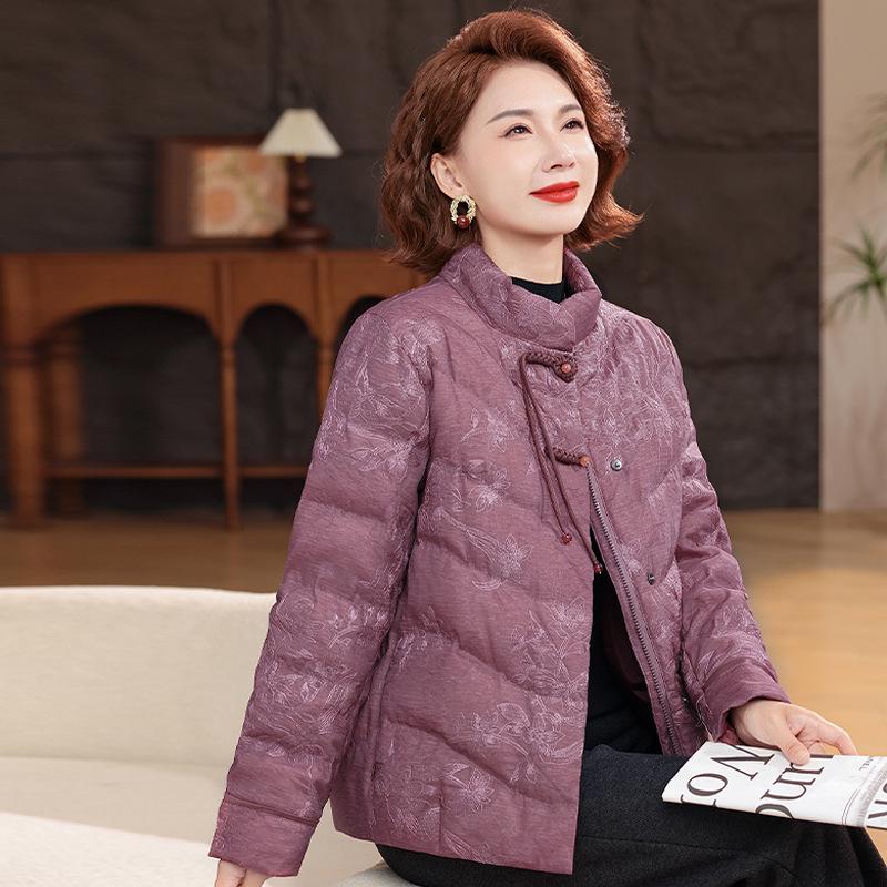2025 Chinese-Style Down Jacket for Middle-Aged Women: Thick, Warm 90% White Duck Down Winter Coat