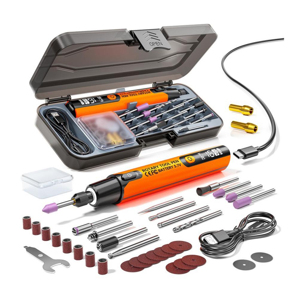 

16000RPM Digital Electric Mini Drill Cordless Rotary Tool with LED Light Handheld Engraving Pen DIY Set for Jewelry Metal Polish помаранчевий