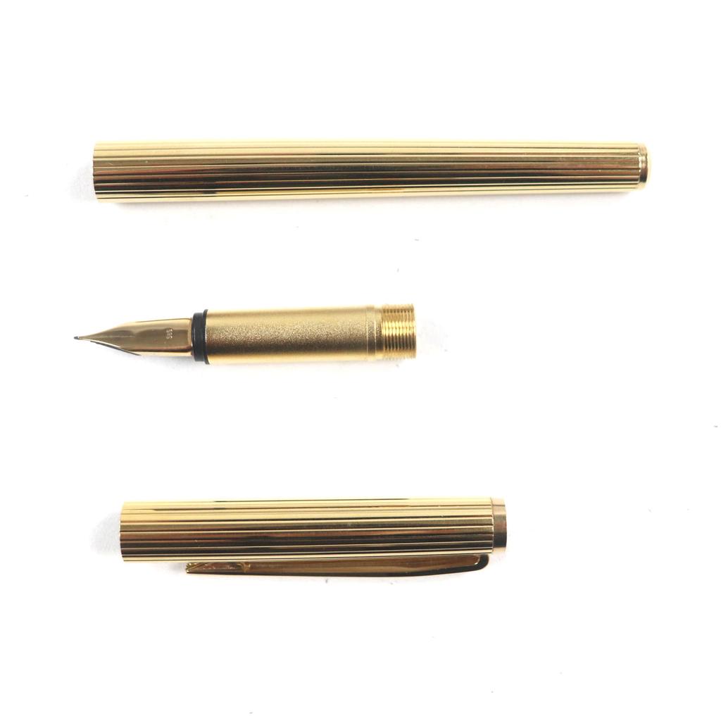 Excellent MONTBLANC Fountain Pen Noblesse Stripe Pattern White Star Gold 14K Mens Used