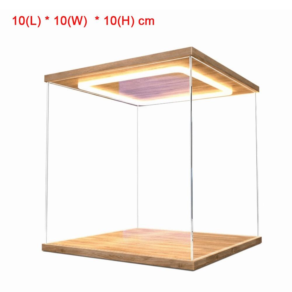 Кольцевые светодиодные лампы Акриловый витринный шкаф Высокопрозрачный выставочный шкаф Витрина для фигурок 10*10*10cm