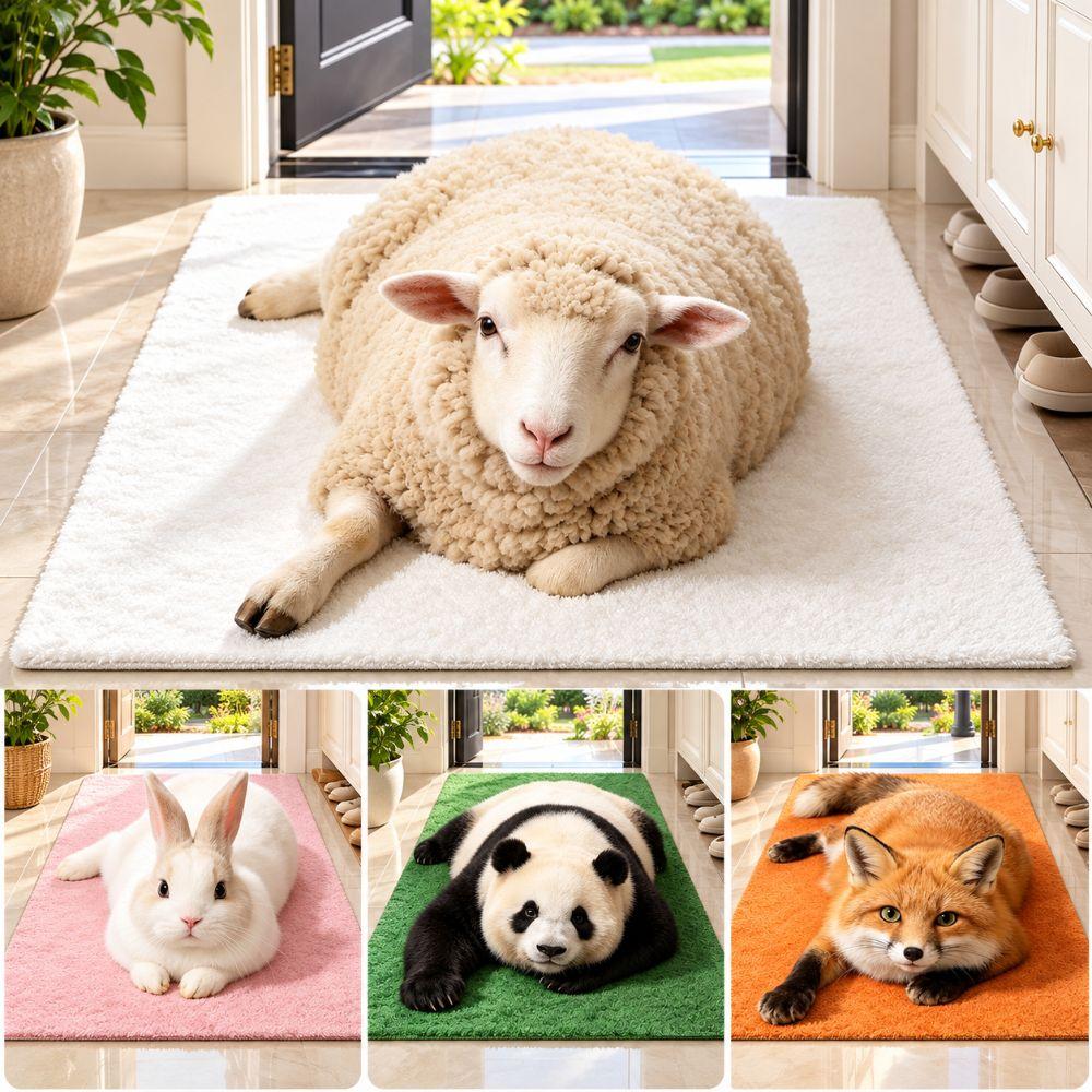 Pet Themed Animal Shaped Carpet 3D Printed Diatom Mud Mat Cat-Shaped Area Rug Home Floor Decor
